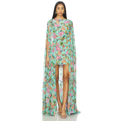 La Fuori Teal Orchid Bouquet Dress