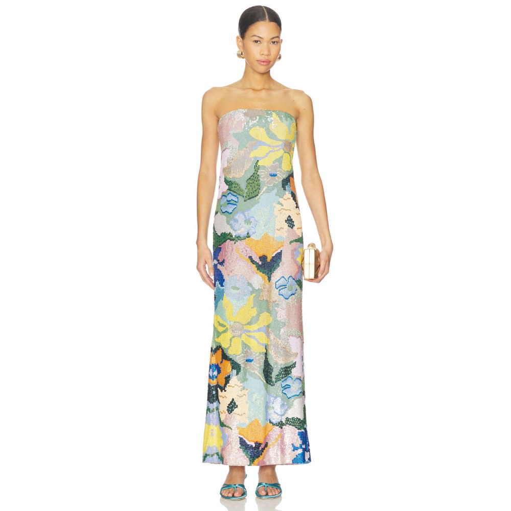 La Fuori Floral Jacquard Embroidered Gown