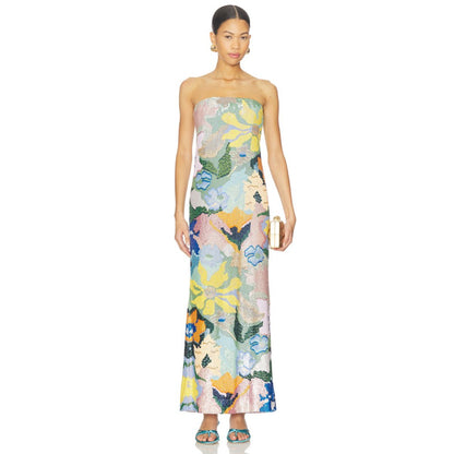 La Fuori Floral Jacquard Embroidered Gown