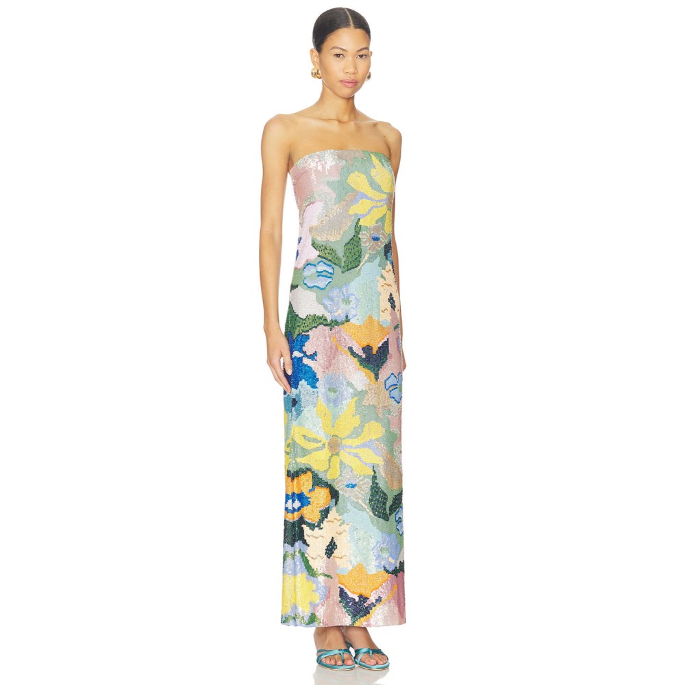 La Fuori Floral Jacquard Embroidered Gown