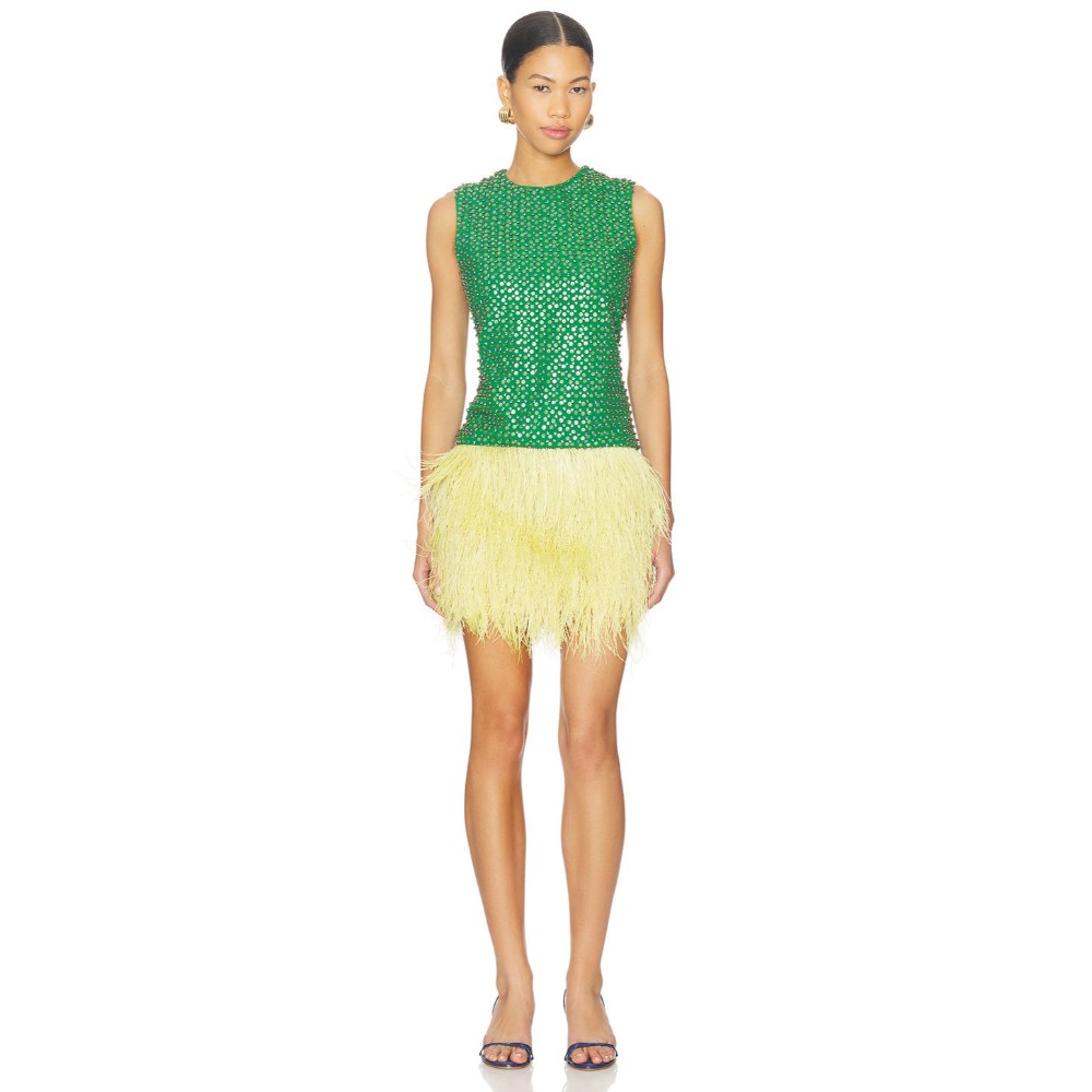 La Fuori Emerald Crystal Embroidered Dress