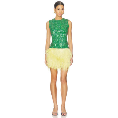 La Fuori Emerald Crystal Embroidered Dress