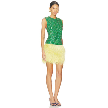 La Fuori Emerald Crystal Embroidered Dress