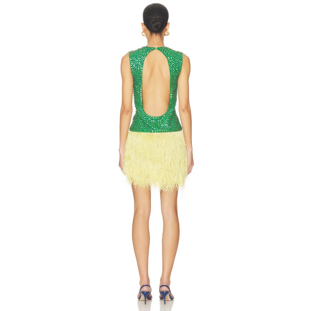 La Fuori Emerald Crystal Embroidered Dress