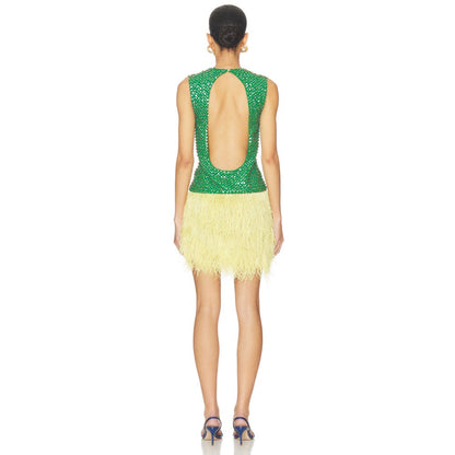 La Fuori Emerald Crystal Embroidered Dress