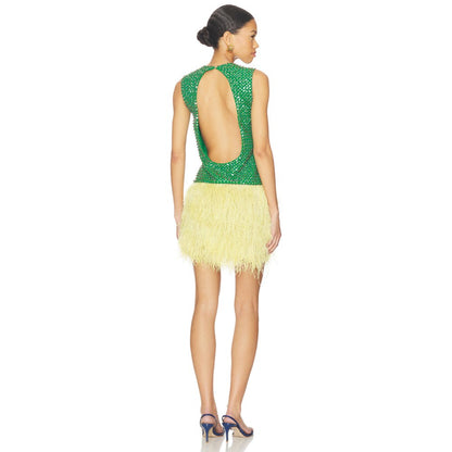 La Fuori Emerald Crystal Embroidered Dress