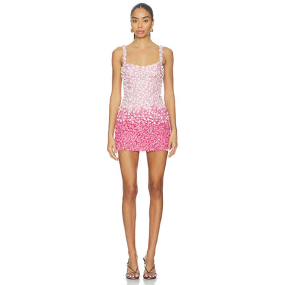 La Fuori Pink Petal Ombre Embroidered Dress