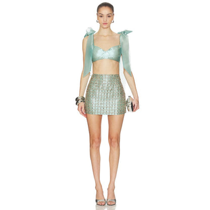 La Fuori Blue Mirage Crystal Embroidered Skirt