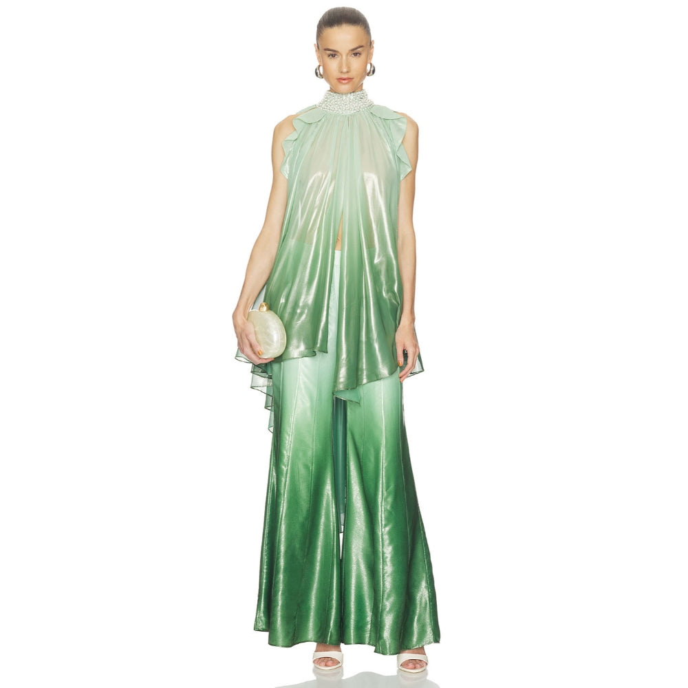 La Fuori Iridescent Sage Embroidered Top