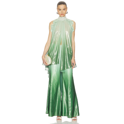 La Fuori Iridescent Sage Embroidered Top