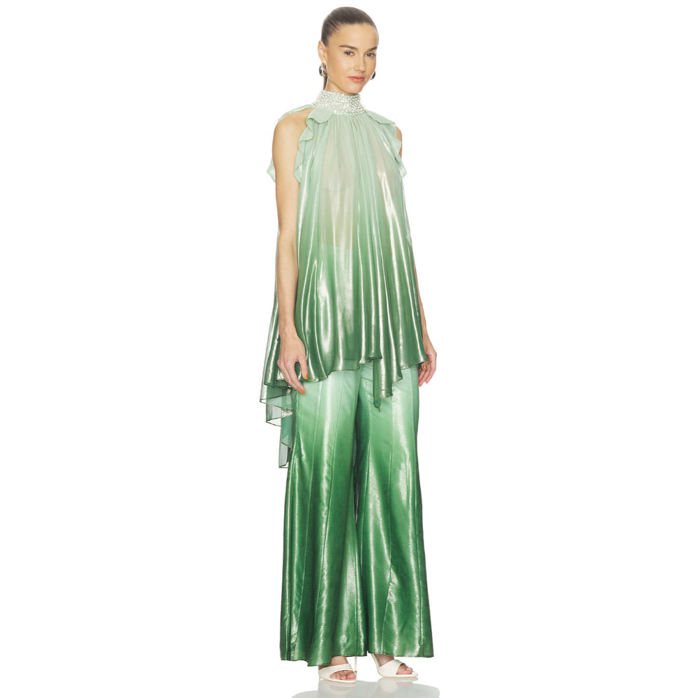La Fuori Iridescent Sage Embroidered Top