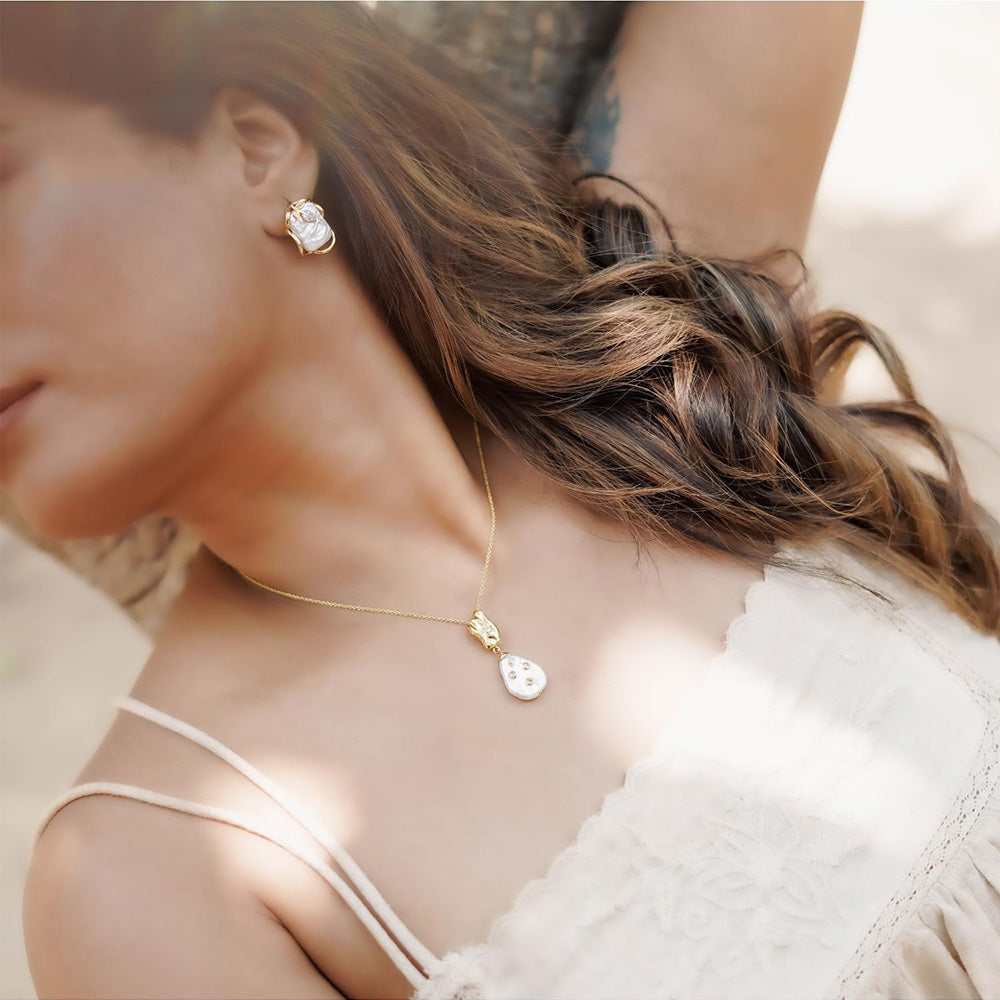 La marque-M White Diamond Encrusted Pearl Necklace