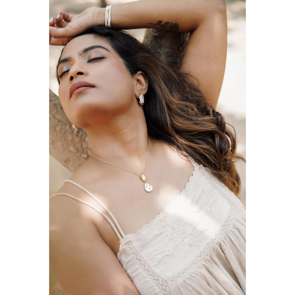 La marque-M White Diamond Encrusted Pearl Necklace