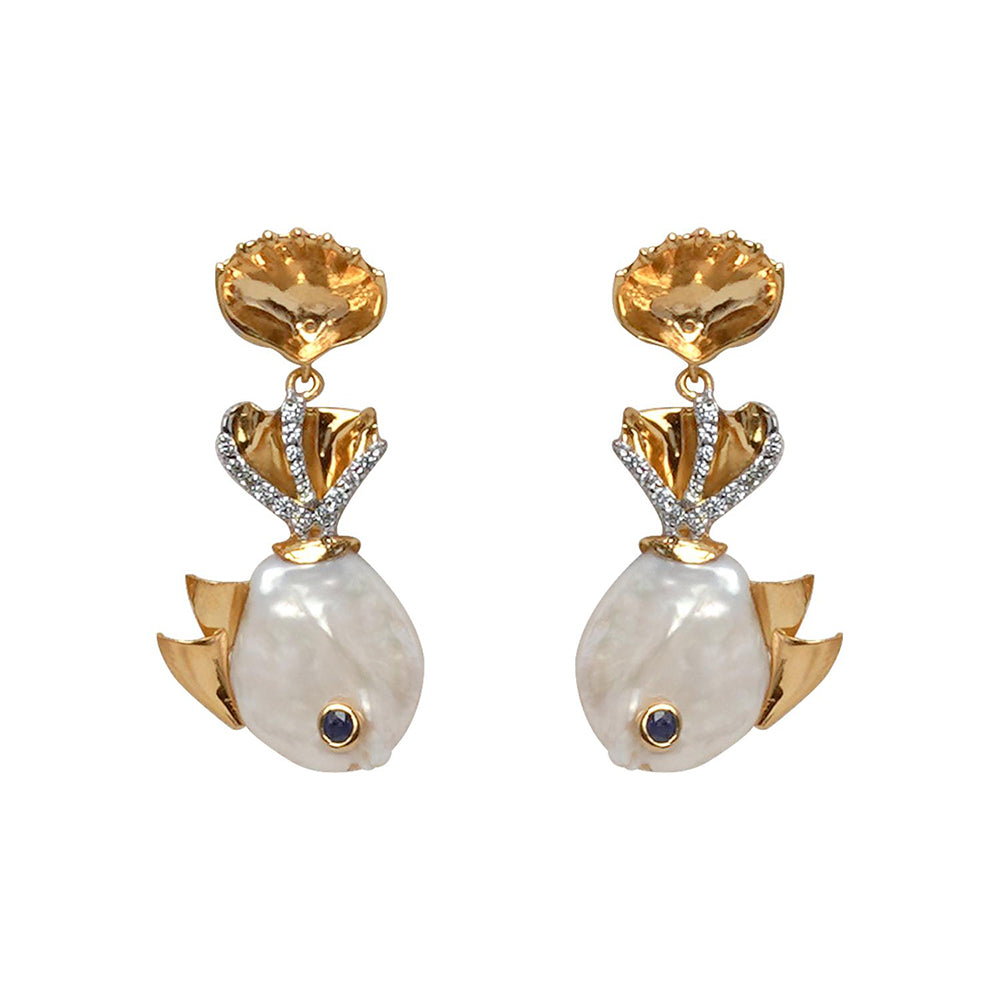 La marque-M White Marine Life Diamond Earrings