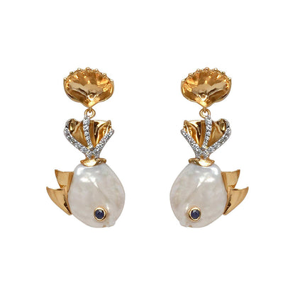 La marque-M White Marine Life Diamond Earrings