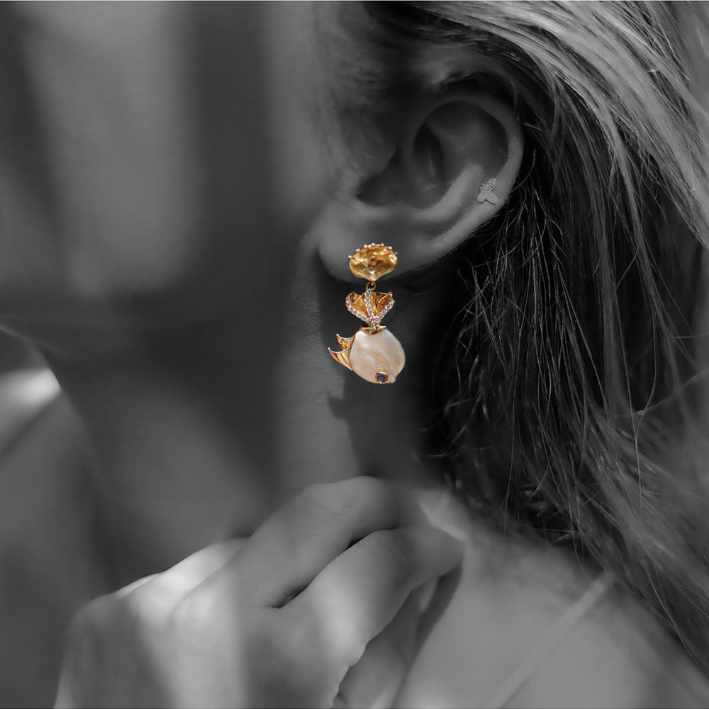 La marque-M White Marine Life Diamond Earrings