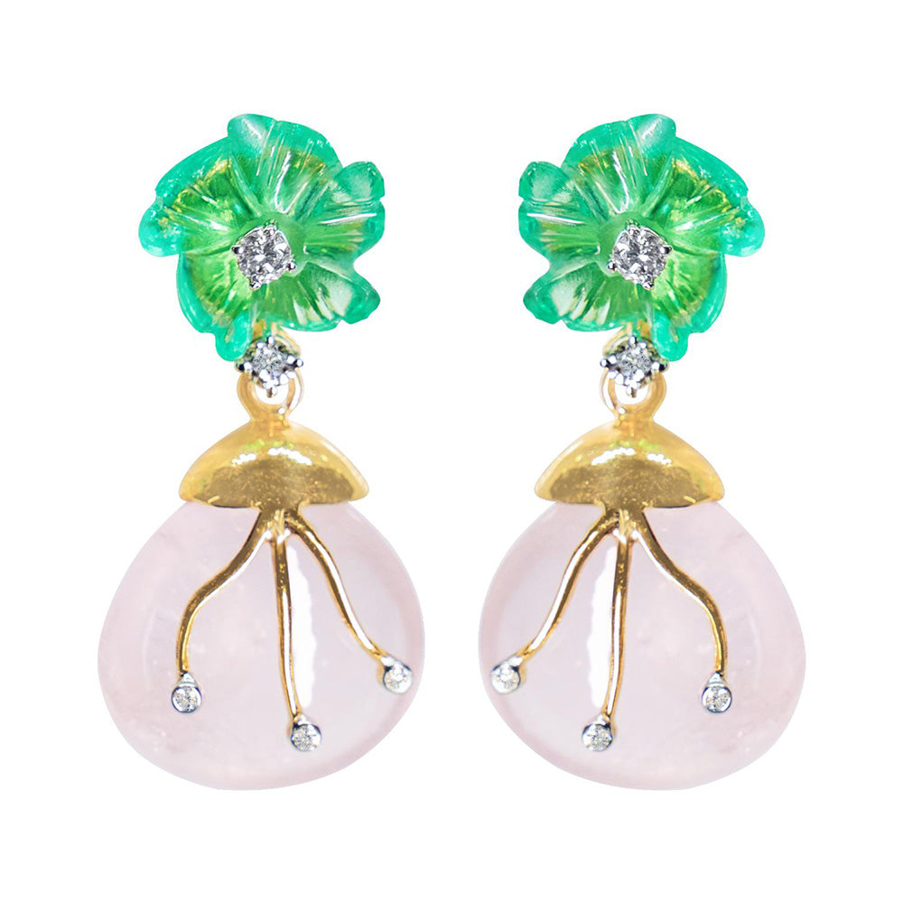 La marque-M White Rose Quartz Drop Diamond Earrings