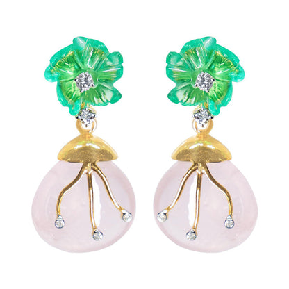 La marque-M White Rose Quartz Drop Diamond Earrings