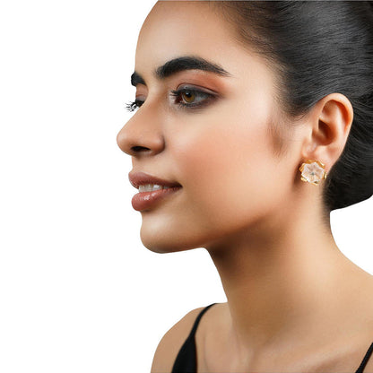 La marque-M Rose Gold Rose Quartz Stud Diamond Earrings