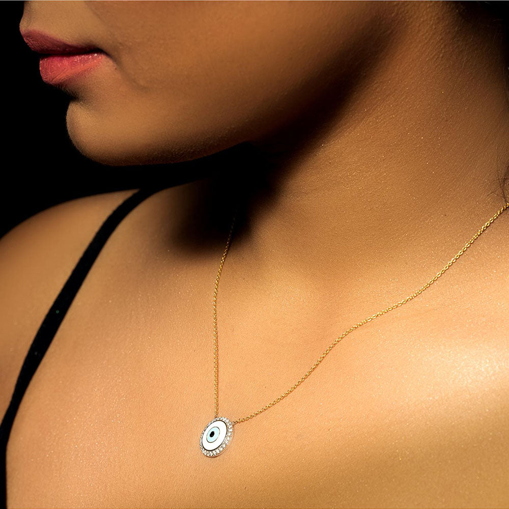 La marque-M White Round Evil Eye Necklace