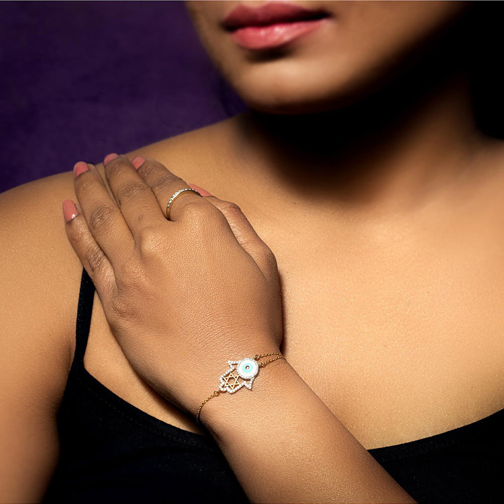 La marque-M Blue Hamsa and Evil Eye Bracelet