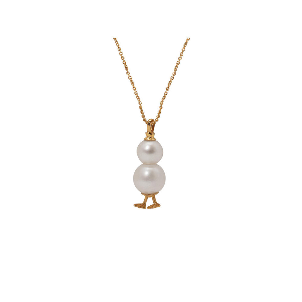 La marque-M White Golden Snowman Pearl Necklace