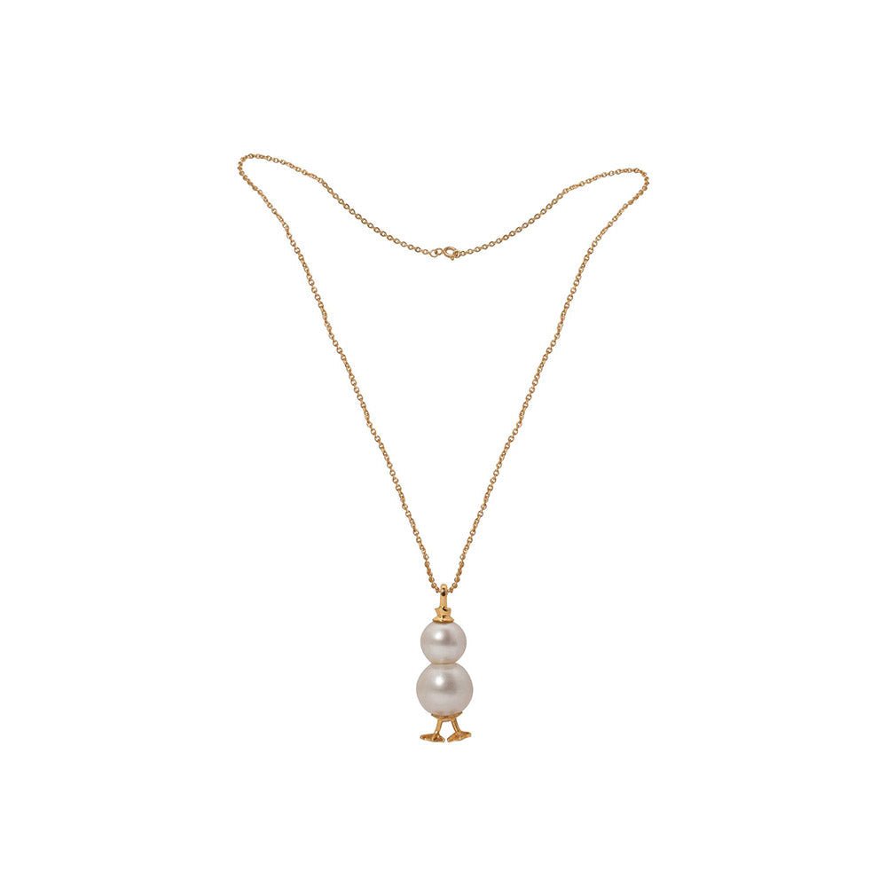 La marque-M White Golden Snowman Pearl Necklace