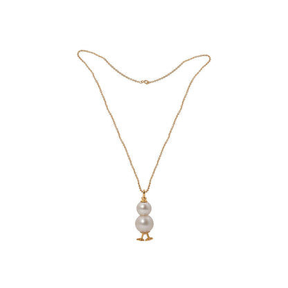 La marque-M White Golden Snowman Pearl Necklace
