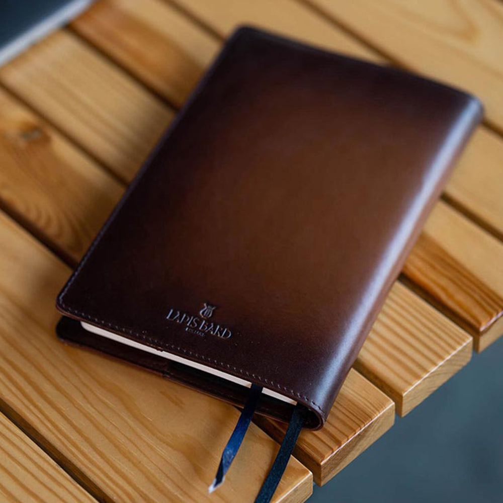 Lapis Bard A5-Size Leather Notebook Jacket - Cognac