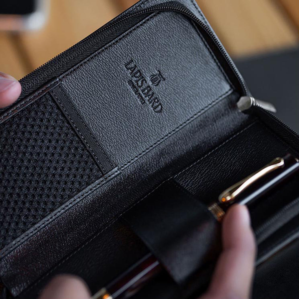 Lapis Bard Belgravia Leather Pen Pouch For 2 Pen - Black