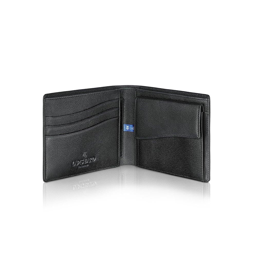 Lapis Bard Belgravia Bifold Coin Pouch Wallet With Additional Card Sleeve With RFID - Black