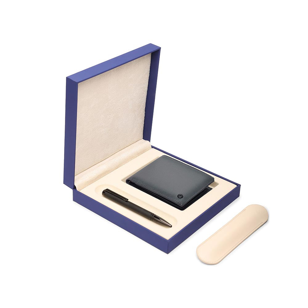 Lapis Bard Gift Set Torque Ballpoint Pen With Ducorium Graphite Wallet Black With Black Trims
