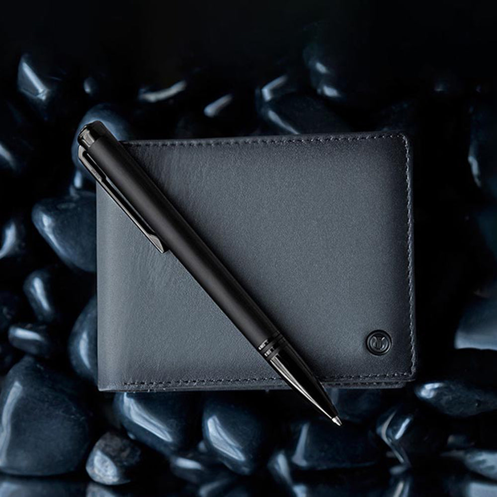 Lapis Bard Gift Set Torque Ballpoint Pen With Ducorium Graphite Wallet Black With Black Trims