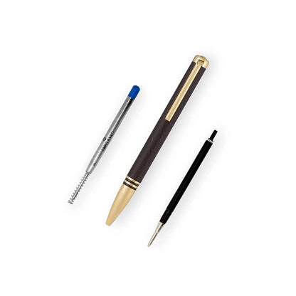 Lapis Bard Torque Artis Leather Ballpoint Pen - Brown with Gold Trims