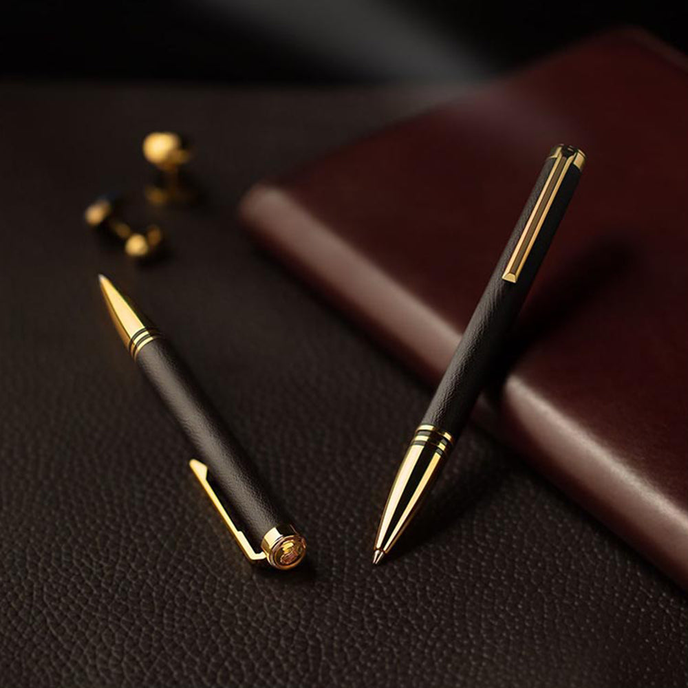 Lapis Bard Torque Artis Leather Ballpoint Pen - Brown with Gold Trims