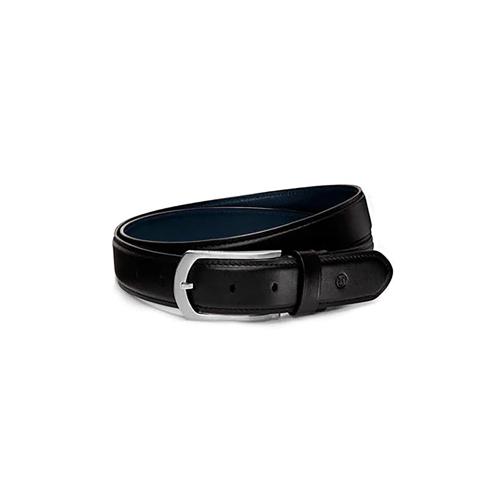 Lapis Bard Black Southwark Vintage Leather Reversible Belt with Skeleton Buckle
