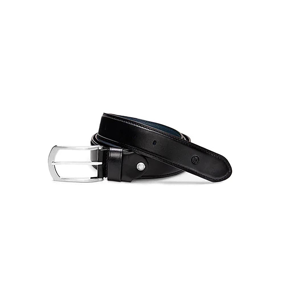 Lapis Bard Black Southwark Vintage Leather Reversible Belt with Skeleton Buckle