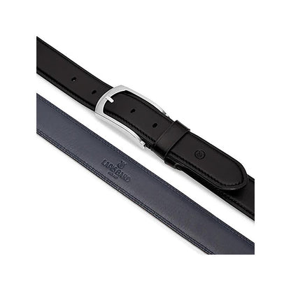 Lapis Bard Black Southwark Vintage Leather Reversible Belt with Skeleton Buckle