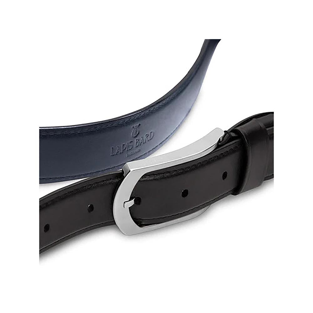 Lapis Bard Black Southwark Vintage Leather Reversible Belt with Skeleton Buckle