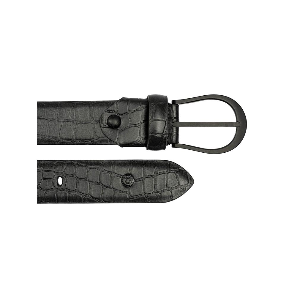 Lapis Bard Black and Deep Blue Sullivan Carbon Black Croco Print Leather Belt