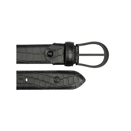 Lapis Bard Black and Deep Blue Sullivan Carbon Black Croco Print Leather Belt