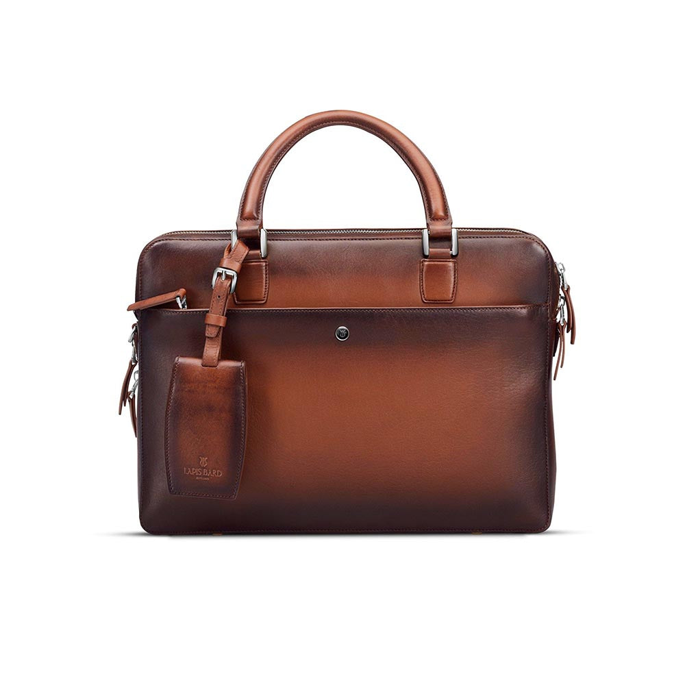 Lapis Bard Ducorium Leather Chester Slim 14-inch Chrome Trims Laptop Bag with Detachable Belt