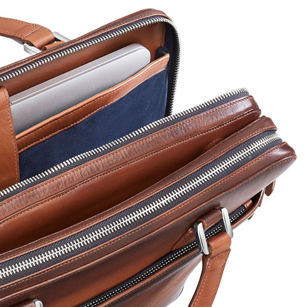 Lapis Bard Ducorium Leather Chester Slim 14-inch Chrome Trims Laptop Bag with Detachable Belt
