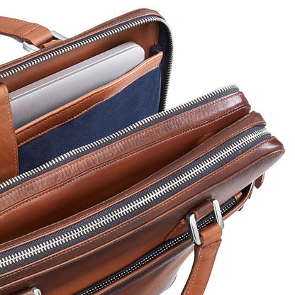 Lapis Bard Ducorium Leather Chester Slim 14-inch Chrome Trims Laptop Bag with Detachable Belt