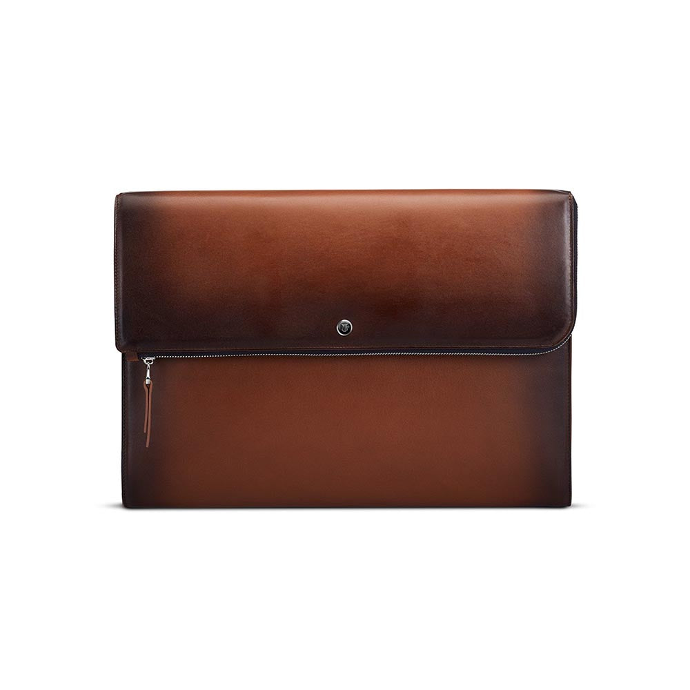 Lapis Bard Ducorium Leather Bexley 13-inch Chrome Trims Laptop Sleeve with Detachable Belt