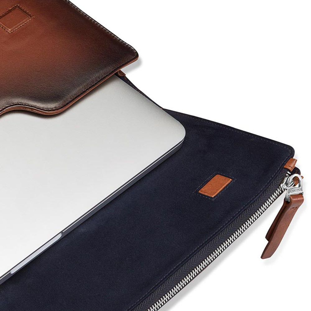 Lapis Bard Ducorium Leather Bexley 13-inch Chrome Trims Laptop Sleeve with Detachable Belt