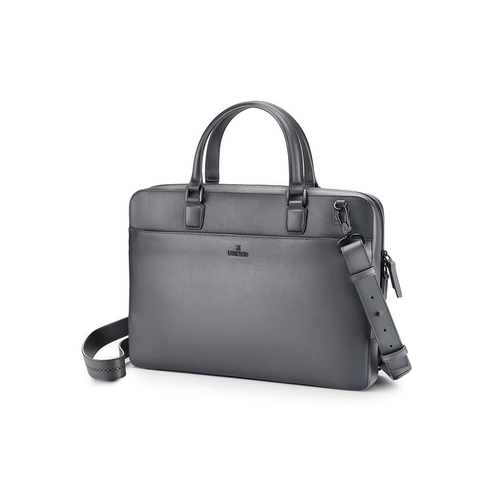 Lapis Bard Ducorium Leather Spencer 15-inch Laptop Briefcase - Graphite with Detachable Belt