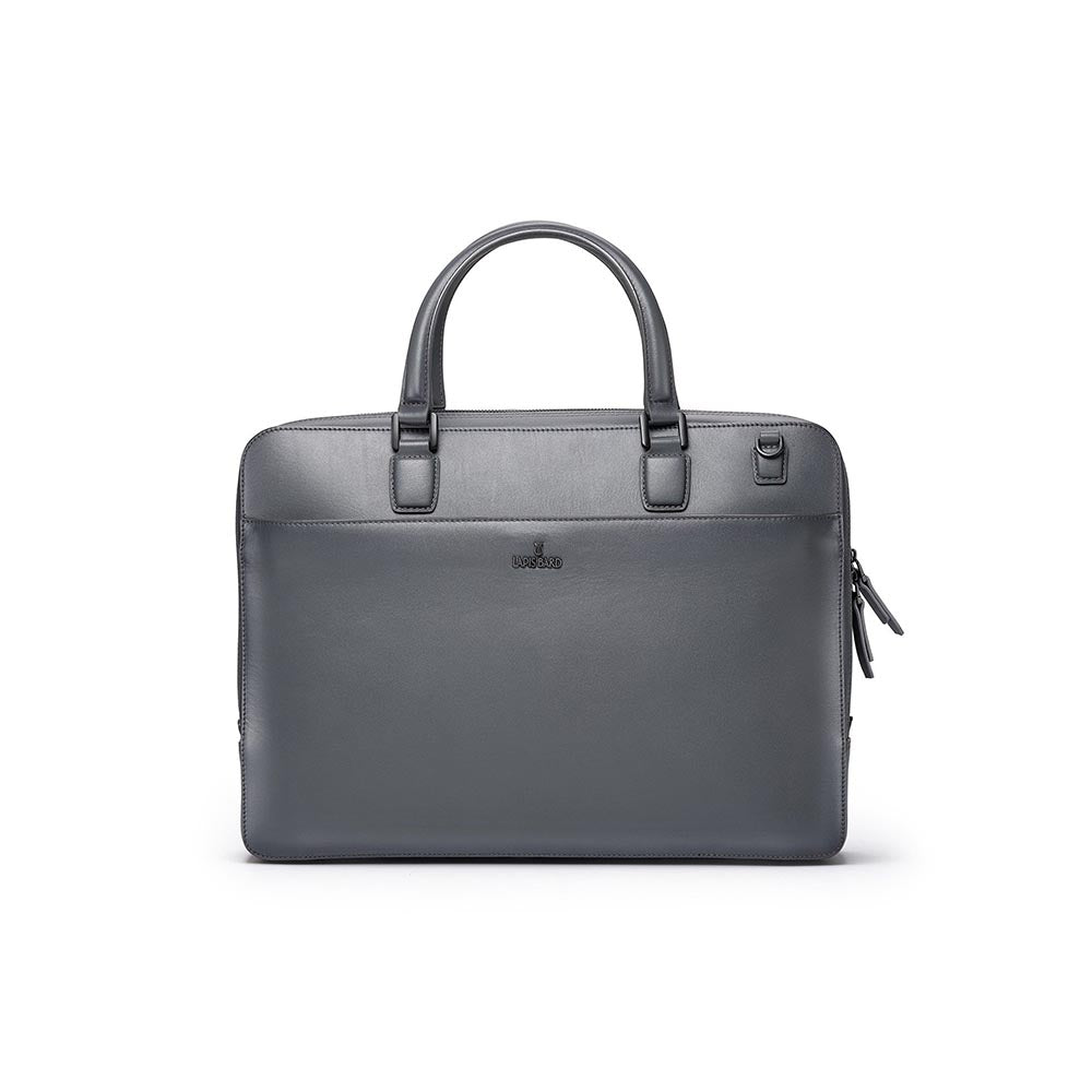 Lapis Bard Ducorium Leather Spencer 15-inch Laptop Briefcase - Graphite with Detachable Belt