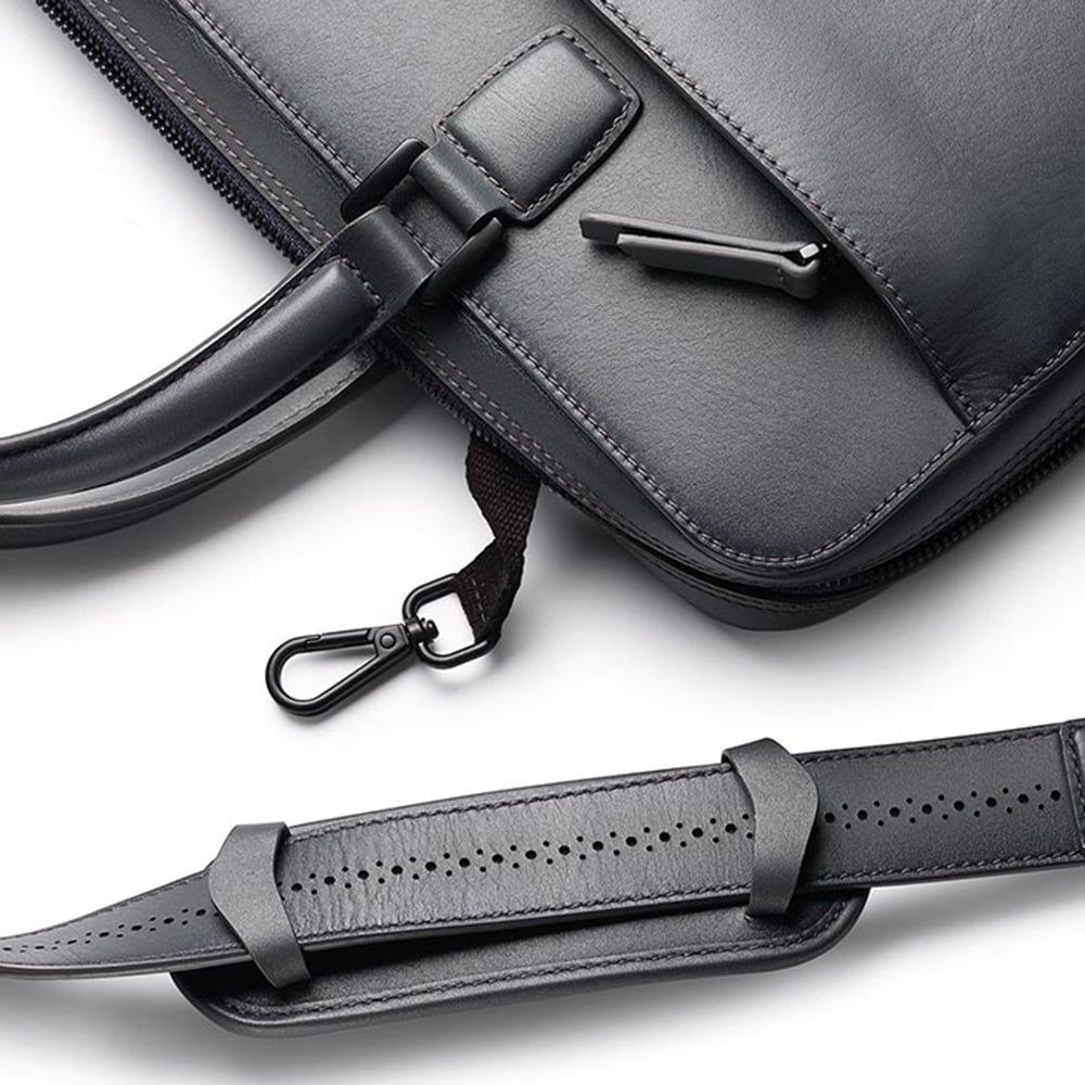Lapis Bard Ducorium Leather Spencer 15-inch Laptop Briefcase - Graphite with Detachable Belt