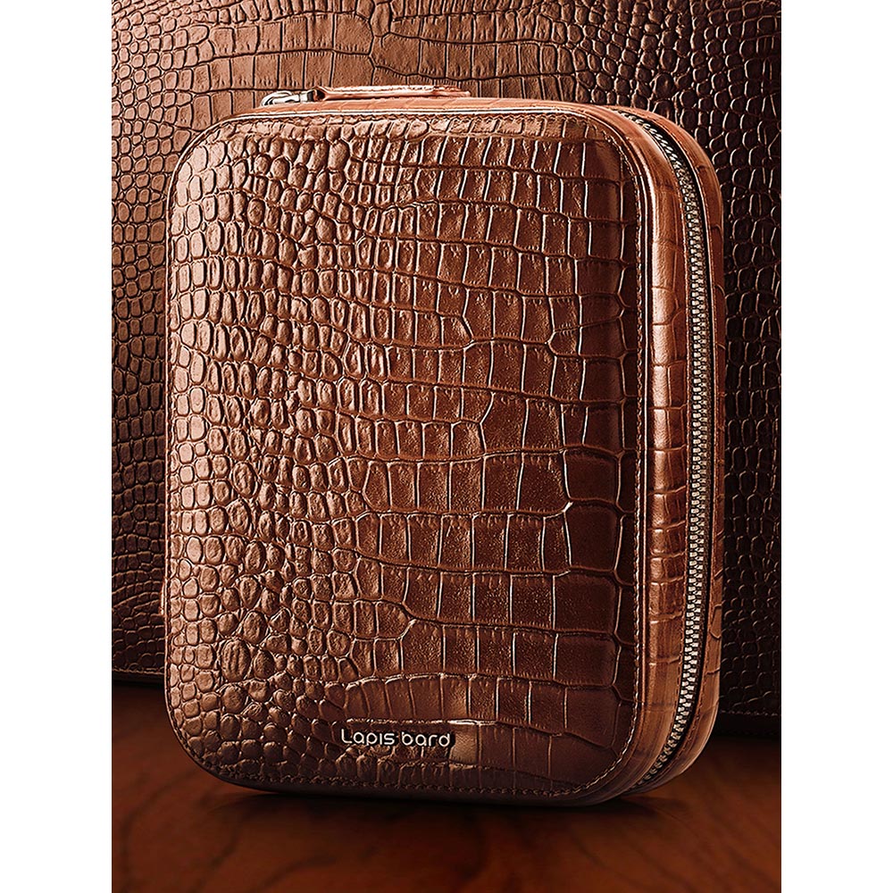 Lapis Bard Mandeville Croc-Textured Watchcase (4 Slots) - Dark Brown